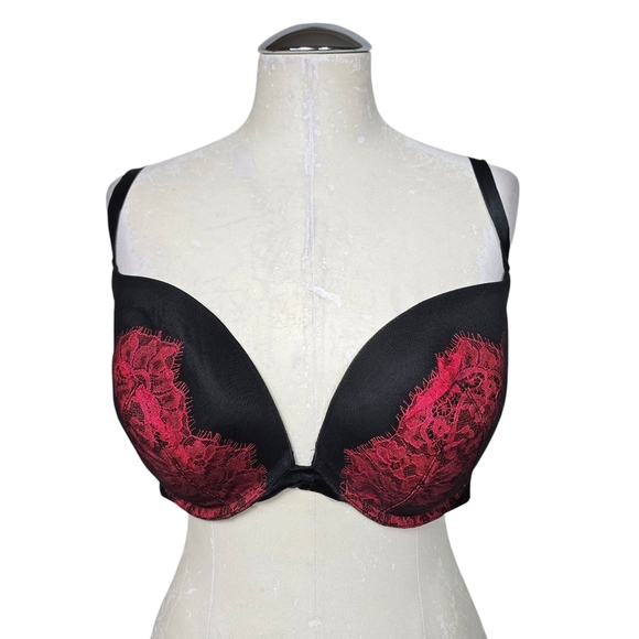 Victoria's Secret Other - Victoria's Secret Black Red Push Up Pigeonnant Bra 36DD